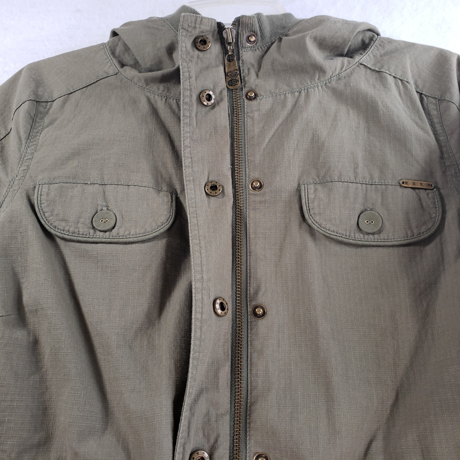 Roxy Cotton Utility Cargo Jacket Medium Hooded Ol… - image 5