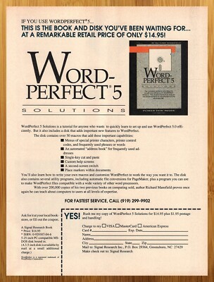 1989 WordPerfect 5.0 Vintage Print Ad/Poster Retro PC Computer Software ...