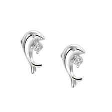 Sterling Silver 925 Fashion Dolphin Cz Stud Earring