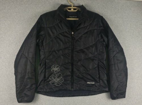Marmot Down Puffer Womens Jacket Quilted Embroidered Medium Black