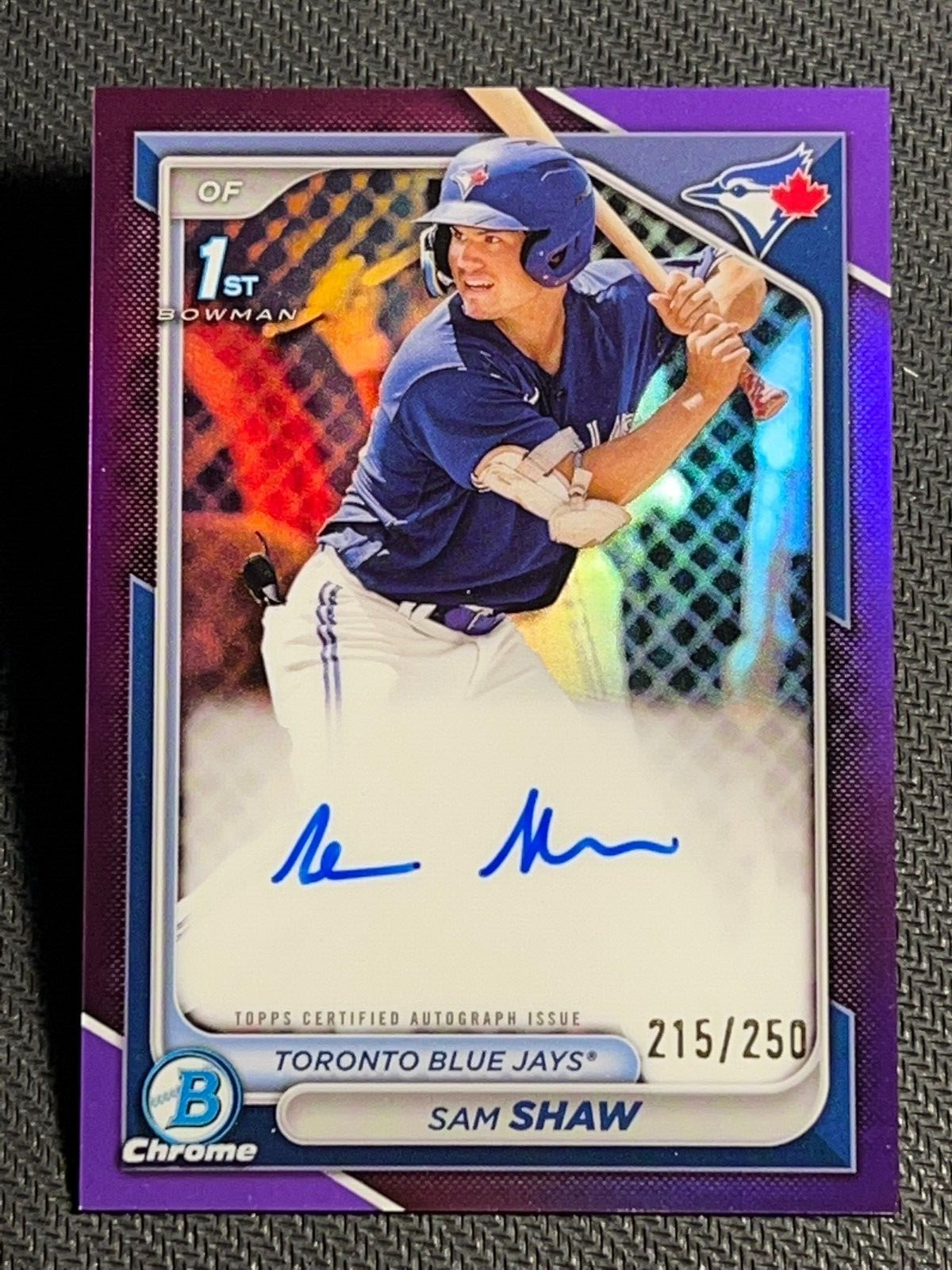 2024 Bowman Chrome 1st PURPLE REFRACTOR PROSPECT ROOKIE AUTO Sam Shaw 215/250