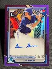 2024 Bowman Chrome 1st PURPLE REFRACTOR PROSPECT ROOKIE AUTO Sam Shaw 215/250
