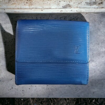 Vintage Louis Vuitton Epi Leather Elise Trifold Wallet Blue LV See