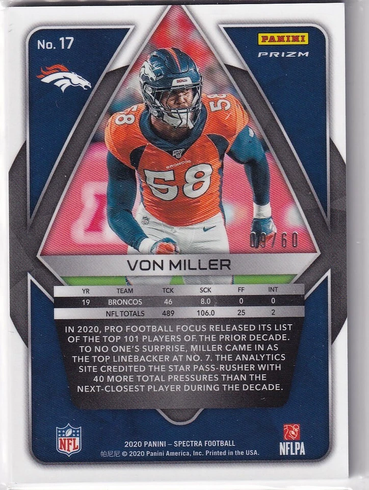 2020 Panini Spectra Von Miller #17 Neon Blue /60 Denver Broncos - Image 2 of 2
