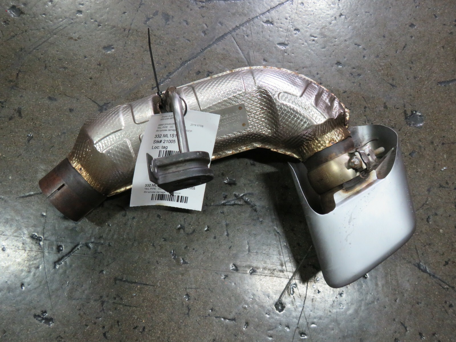 McLaren 570S, RH, Right Tail Pipe, Used, Smoke Damage, P/N 13H0260CP