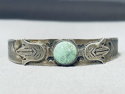 Early Vintage Native American Navajo Cerrillos Turquoise Sterling Silver Flank Bracelet Old Early Vintage Native American Navajo Cerrillos Turquoise Sterling Silver Flank Bracelet Old