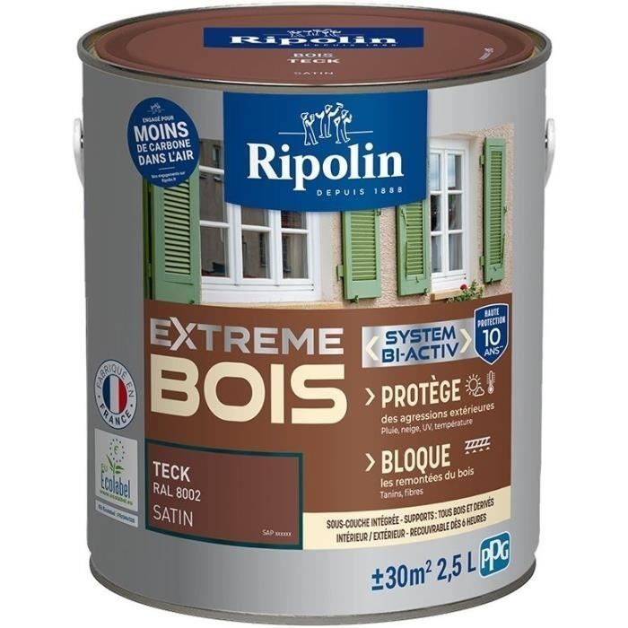 RIPOLIN PROTECTION EXTREME lasure satinée hydrofuge pour abri de jardin en teck 2,5L
