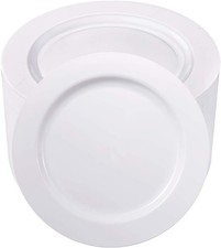 100PCS White Plastic Plates-10.25inch Disposable Dinner Plates-Premium