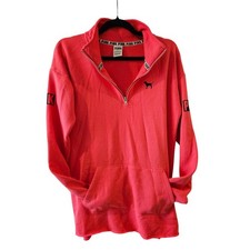 Pink Victoria's Secret Quarter Zip Sweatshirt Coral Fleece Pullover Womens Small