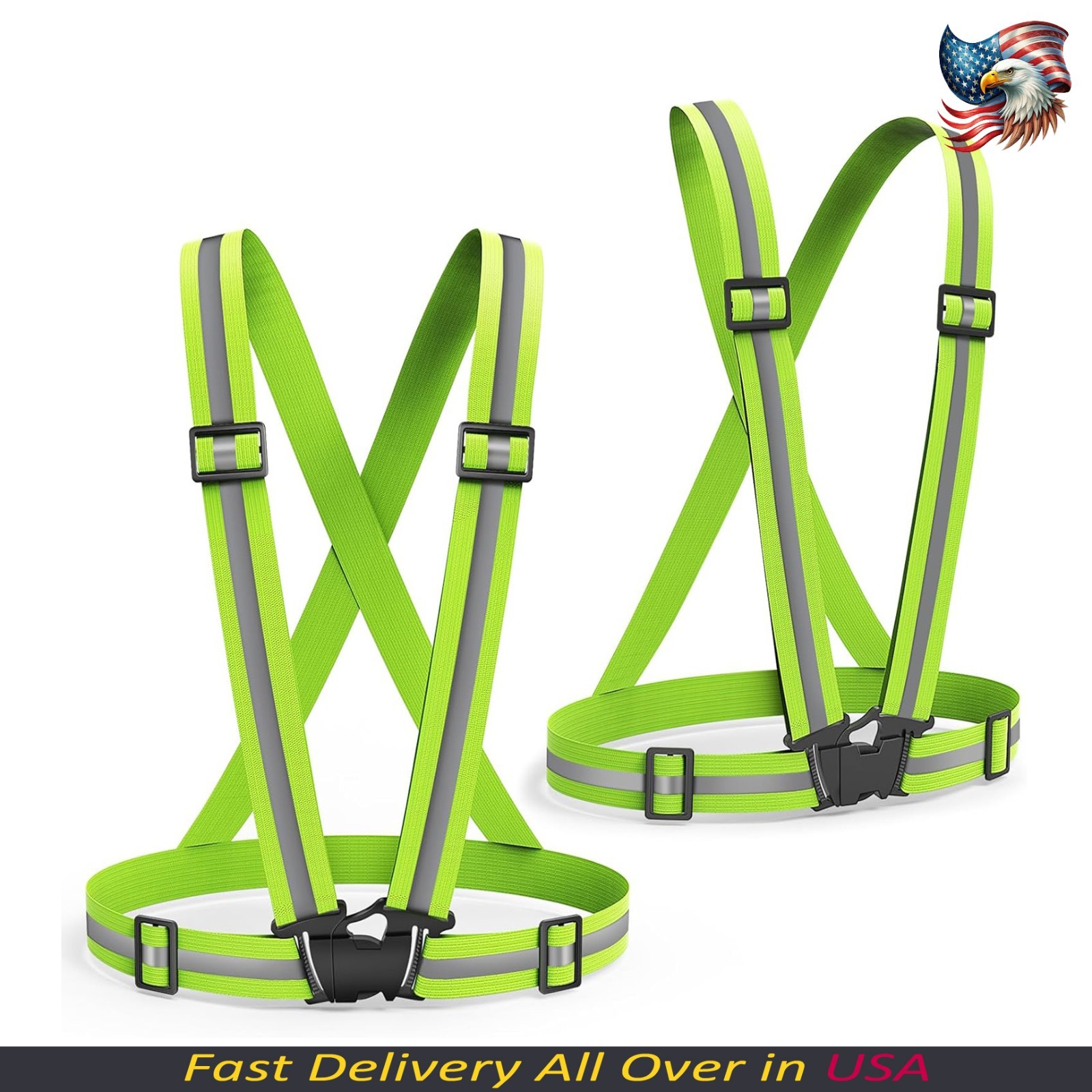 2 Pack Safety Vest Adjustable Reflective Belt Stripe Night Running Jogging Bike