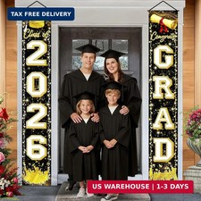 Fecedy Black Gold Graduation Decorations Class of 2026 Congrats GRAD Porch Sign