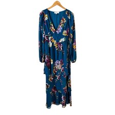 Fourteenth Place New Long Sleeve Floral Maxi Tiered Dress Turquoise Size XS