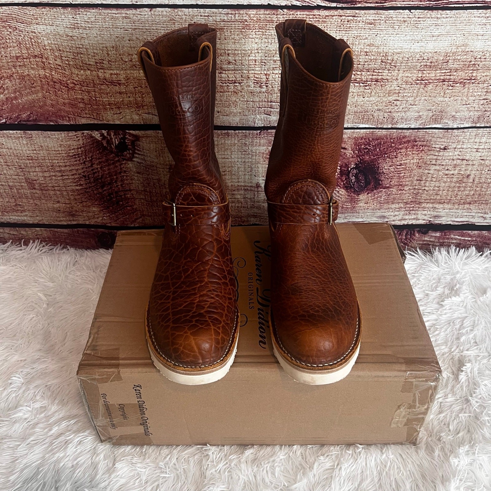 Wesco X ISP Engineer Boots Shrunken Bison Brown Leather Buckles 10" Men's 11 GUC image 9