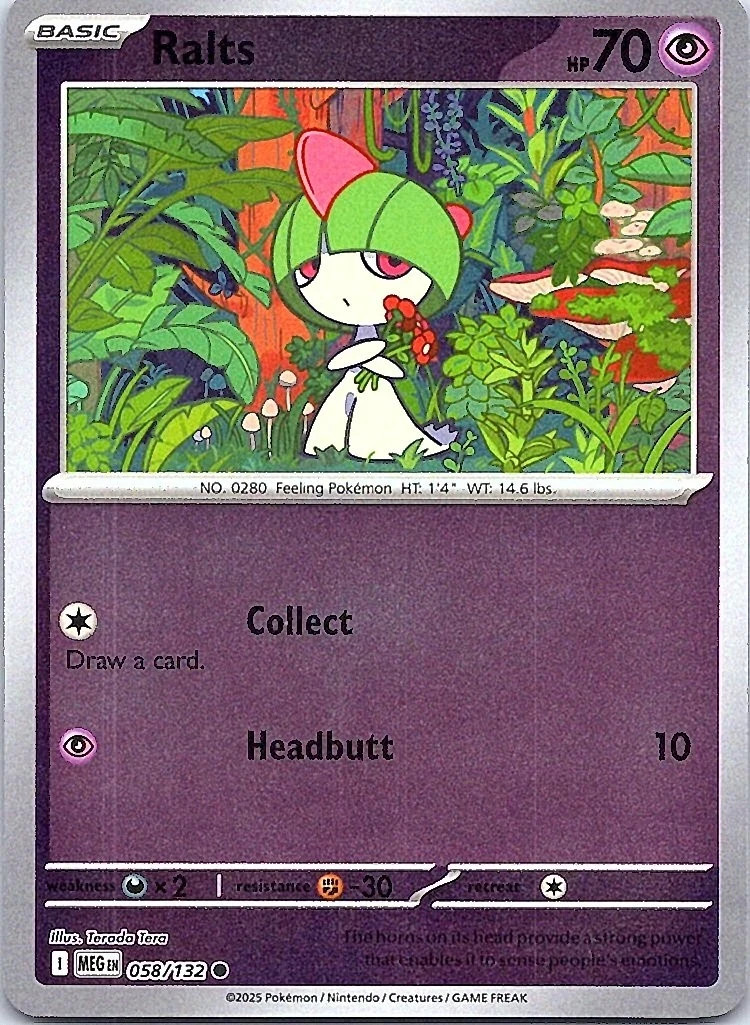 Ralts 058/132 ME01 Mega Evolution Reverse Holo Pokémon Card NM – Free Shipping
