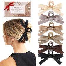 6 PCS Silky Satin Bow Hair Clips, Non-Slip Clips for Thin and Thick Hair, Bows f