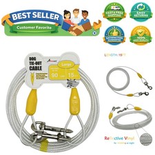 15ft Reflective Tie-Out Cable for Large Dogs Up to 90 Pounds