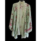 Farida Hasan Mint Green Floral Kimono Wrap Pearl Embellished Lace Trim Ruffle
