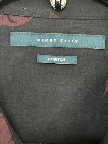 Camicia uomo Perry Ellis taglia 3X blu navy floreale manica lunga con bottoni $99 nuova con etichette - Foto 6 di 7