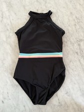 EUC Bloch Leotard Girls 12 Black With Colorful Accents