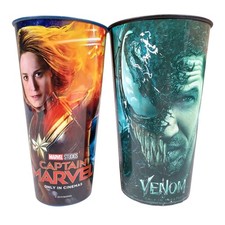 Lote de tazas de cine promocionales Capitán Marvel Veneno Marvel Cinemark