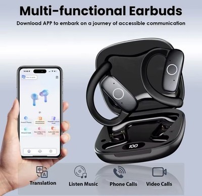 E1 AI Translator Earbuds   114 Languages Real-Time Translation
