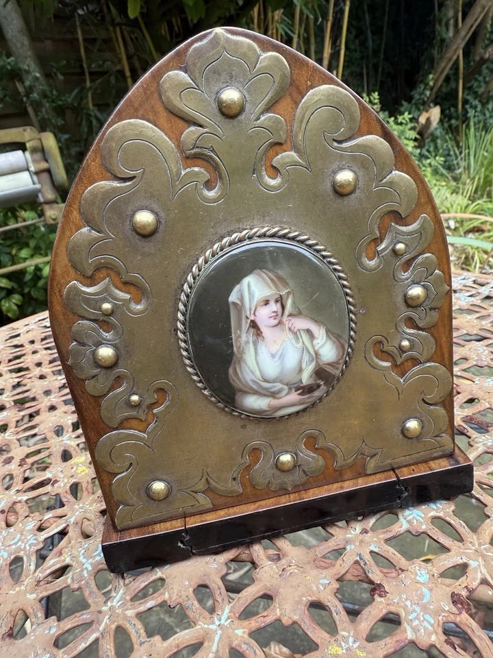 Antique Extending Olive Wood Brass KPM Style Porcelain Regency Book Slide C1830 - Image 4 of 4