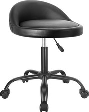 Rolling Stool with Back, Drafting Work Tattoo Massage SPA PU Leather Salon