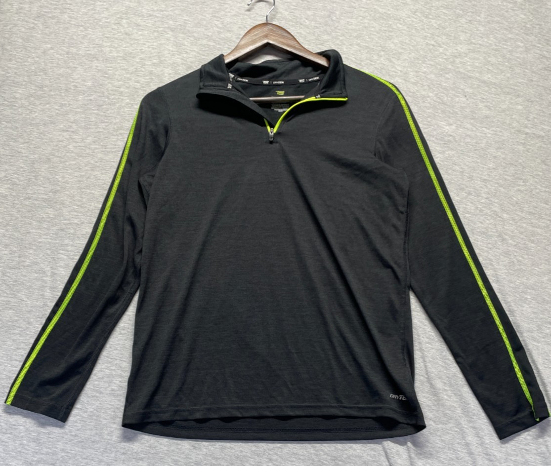 Tek Gear DryTek Top Boys XL (18/20) Black Green Mock Neck Quarter Zip Athleisure