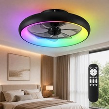 20" Modern Round Ring RGB Ceiling Fan with Lights and Remote Control Dimmable US