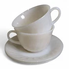 Vintage Fire-King Ivory Shell Swirl Cups & Saucers (Set of 2) | Mid-Century Anch