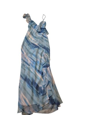 aqua v neck chiffon dress - exclusive Mermaid Spaghetti Straps Yellow Ruffle Chiffon Long Prom Dresses with Flower, Aqua / 10
