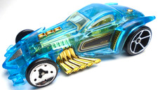 2010 HOT WHEELS BURL-ESQUE SEE THRU BLUE 1:64 DIECAST 2 7/8" CAR W/ GOLD & BLACK