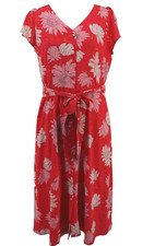 Talbots Midi Dress Women 10 Pink Floral Fit Flare Belted Short Sleeve Pocket New