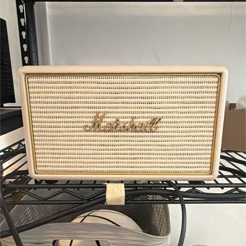 Marshall Acton Portable Bluetooth Speaker, White/Gold, Wired 3.5mm Input