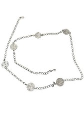 Silver Tone Waist Belt Chain Adjustable To 40 Discs Rhinestones Boho Biker Glam