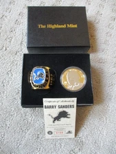 BARRY SANDERS HIGHLAND MINT 24KT GOLD PLATED 2TONE COIN & RING SET DETROIT LIONS