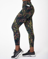 Sweaty Betty Black Heather Floral Print 7/8 Length Power Workout Leggings Sz L