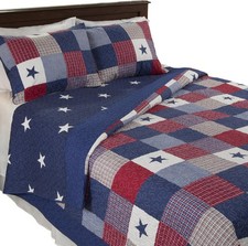 Caroline Patriotic Quilt Set Americana Stars Plaid Patchwork Full Queen Bedding
