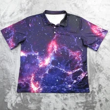 Obnoxious Golf Polo Shirt Mens 2XL Galaxy Space Print Purple Pink Performance