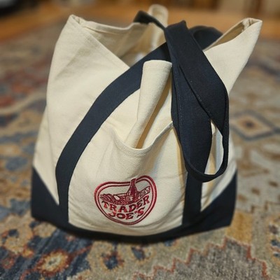 TRADER JOE'S Market Shopping Tote Bag Canvas ECO-Friendly Ivory Cream Cotton NAV