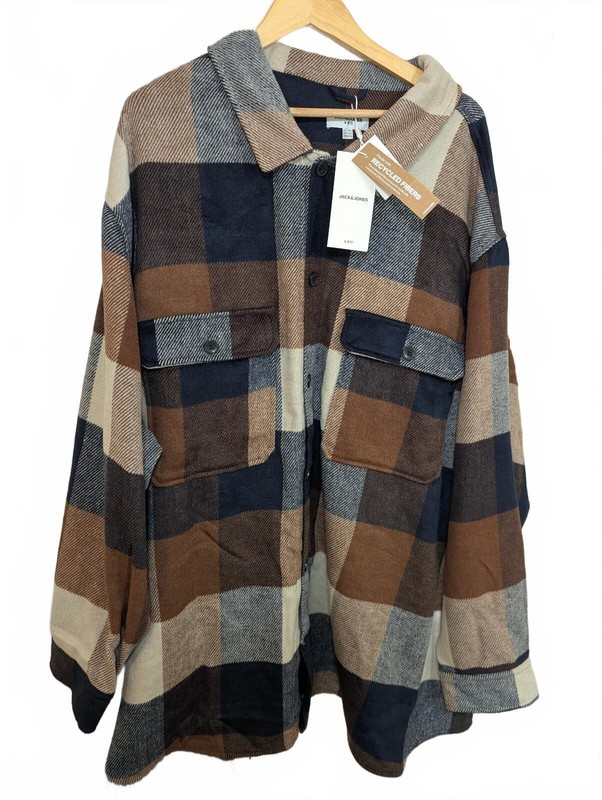 Jack & Jones +FIT Bradley Ollie Check Overshirt Shacket Navy Brown 6XL BNWT