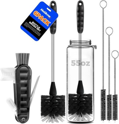 Holikme 6 Pack Bottle Brush Set, 14'' Long Handle Stainless Steel Bottle Cleaner