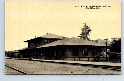 Postcard Louisiana Slidell N.O.&N.E. Railroad Depot Station Train