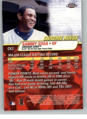 2000 Topps Chrome Kings #CK2 Sammy Sosa (ref 133148) - Picture 2 of 2