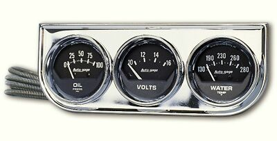 #ad Auto Meter Autogage 2349 Black Gauge Chrome Consol Oil Pressure Volt Water Temp $87.02