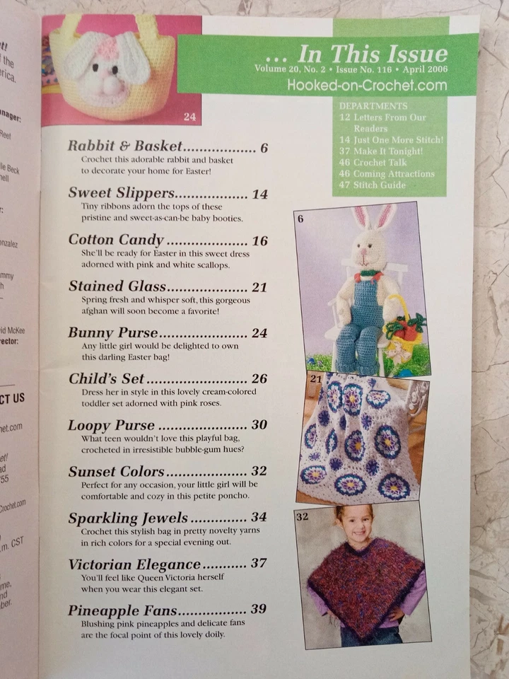 Hooked on Crochet Magazine VTG April 2006 #116 Easter Bunny Basket Plush Purse - Image 2 of 4