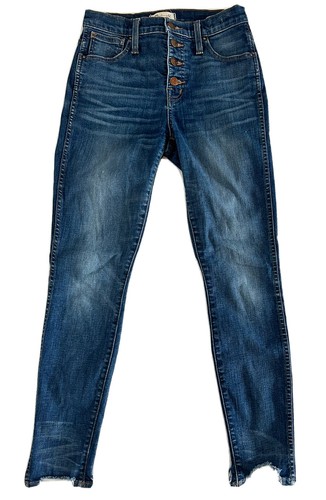 Pantalones de mezclilla ajustados Madewell para mujer azules con botones delanteros 10" cintura alta talla 26 - Imagen 4 de 14