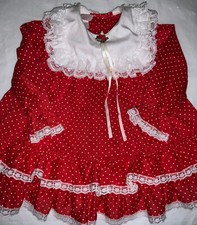 Vintage Winnie The Pooh Disney Red White Polka Dots Lace Ruffles Dress 2T USA