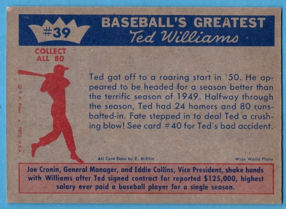 Fleer #39 1959 Ted Williams Joe Cronin Eddie Collins casi como nuevo + Medias Rojas de Boston Foto 2 de 2