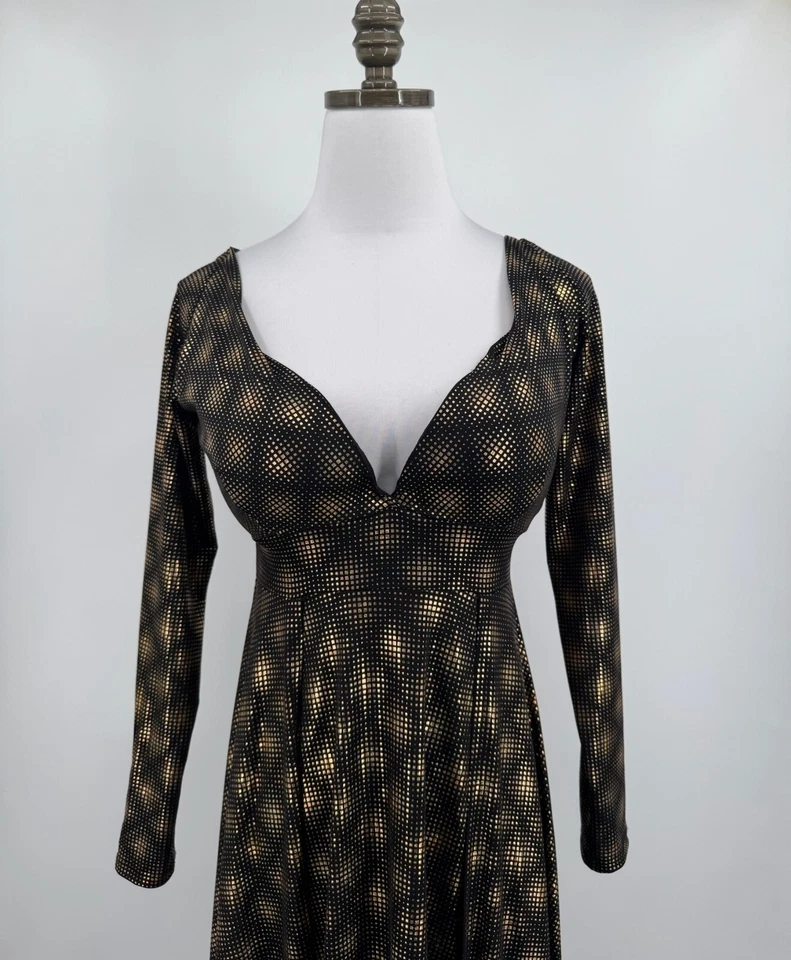 Maxi Vestido Victoria's Secret Negro Dorado Doble Frontal Aberturas Manga Larga Talla 34C Foto 2 de 4